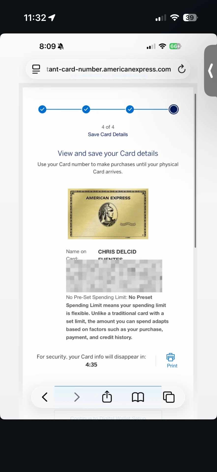 A no-preset-limit card approval following profile cleanup.